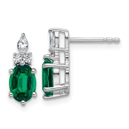 14k-white-gold-diamond-and-lab-created-emerald-post-earrings-SolomonJeweler-Wichita-KS-CustomJewelry