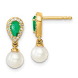 14k-polished-diamond-pearl-and-emerald-dangle-post-earrings-SolomonJeweler-Wichita-KS-CustomJewelry