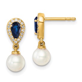 14k-polished-diamond-pearl-and-sapphire-dangle-post-earrings-SolomonJeweler-Wichita-KS-CustomJewelry