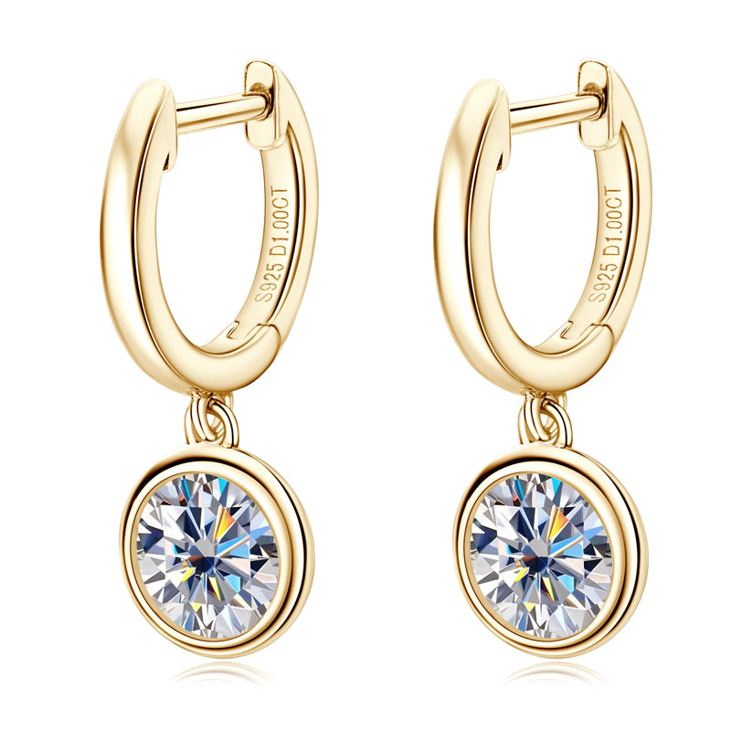 Moissanite Bezel Drop Earrings in Sterling Silver - Solomon Jewelers