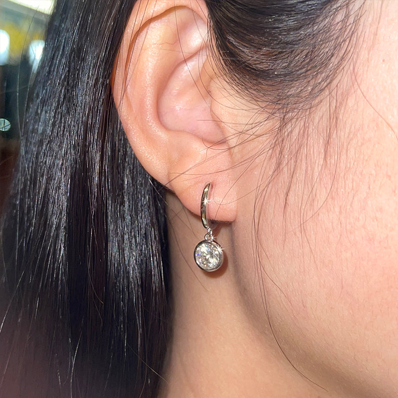 Moissanite Bezel Drop Earrings in Sterling Silver - Solomon Jewelers