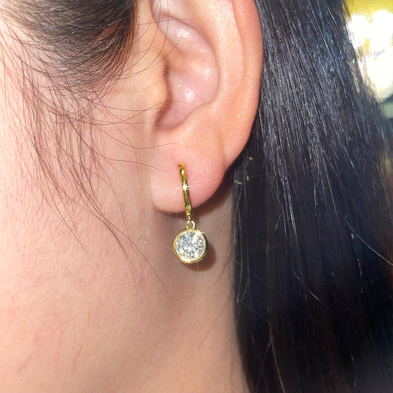 Moissanite Bezel Drop Earrings in Sterling Silver - Solomon Jewelers