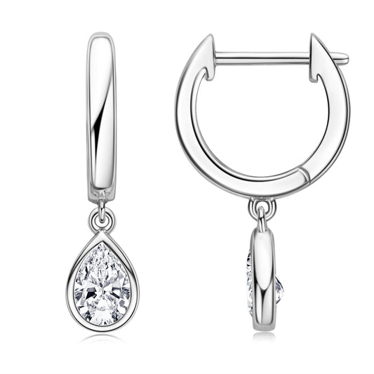 Moissanite Teardrop Dangle Hoop Earrings in Sterling Silver - Solomon Jewelers