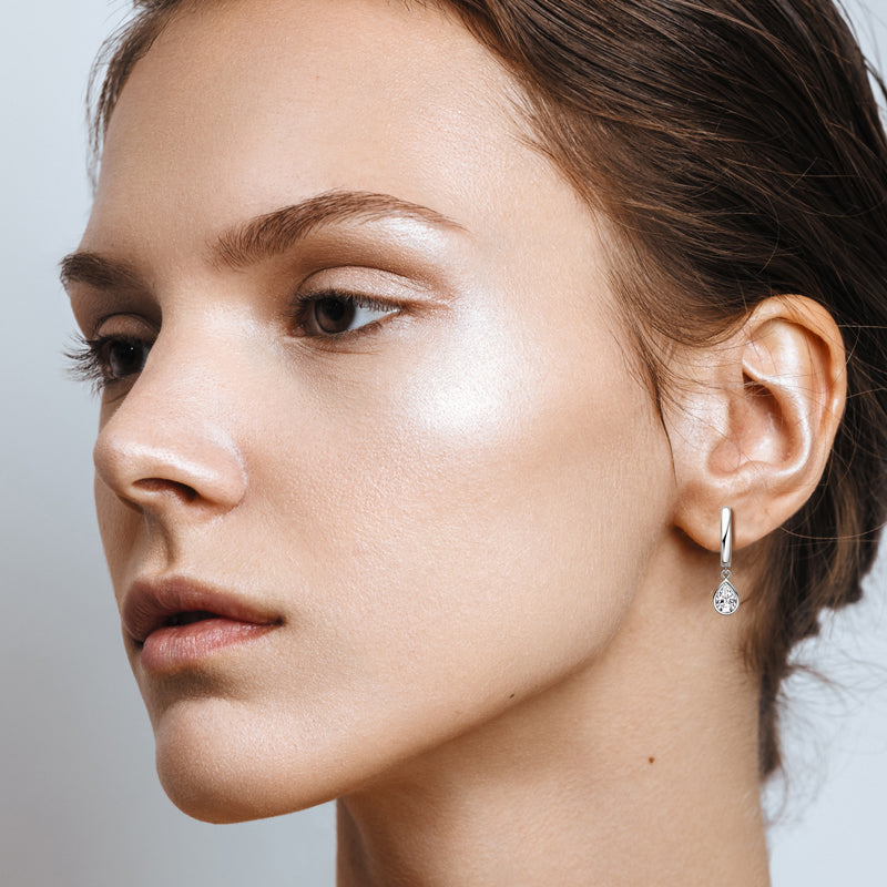 Moissanite Teardrop Dangle Hoop Earrings in Sterling Silver - Solomon Jewelers