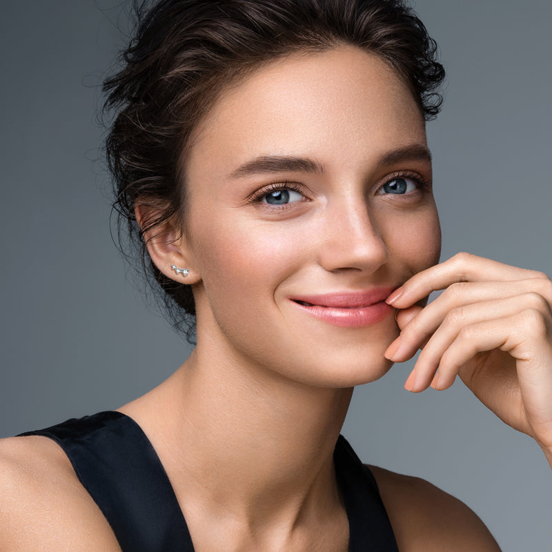 Sterling Silver Moissanite Three-Stone Earrings - Solomon Jewelers