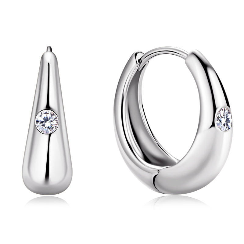 Moissanite Accent Hoop Earrings in Sterling Silver - Solomon Jewelers