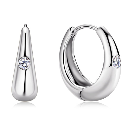 Moissanite Accent Hoop Earrings in Sterling Silver - Solomon Jewelers