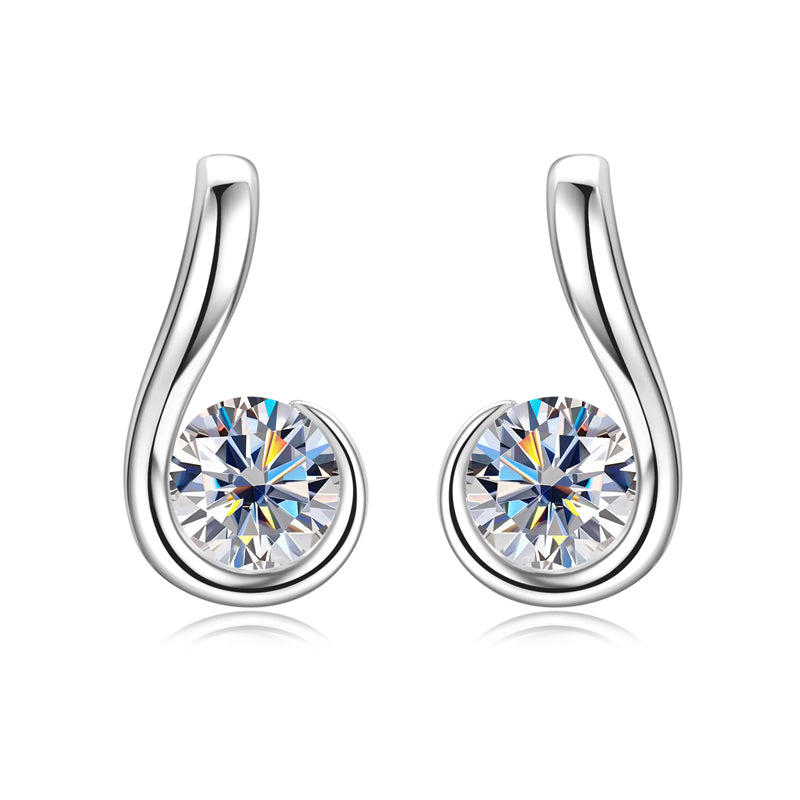 Modern Swirl Moissanite Earrings in Sterling Silver - Solomon Jewelers