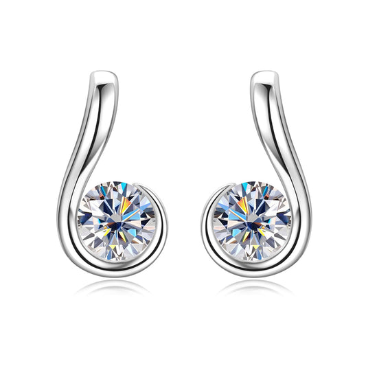 Modern Swirl Moissanite Earrings in Sterling Silver - Solomon Jewelers