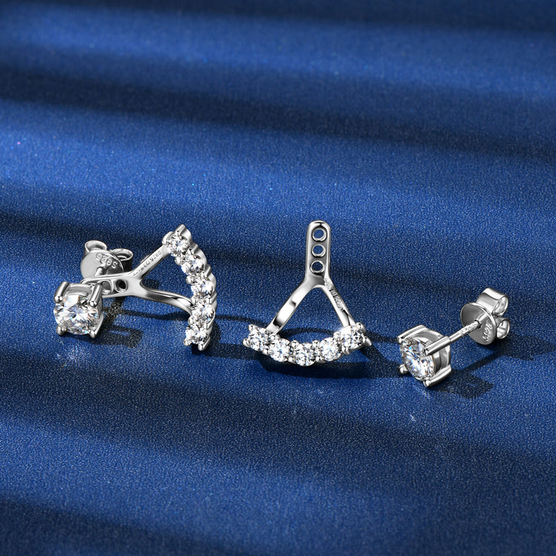 Moissanite Jacket Stud Earrings in Sterling Silver - Solomon Jewelers