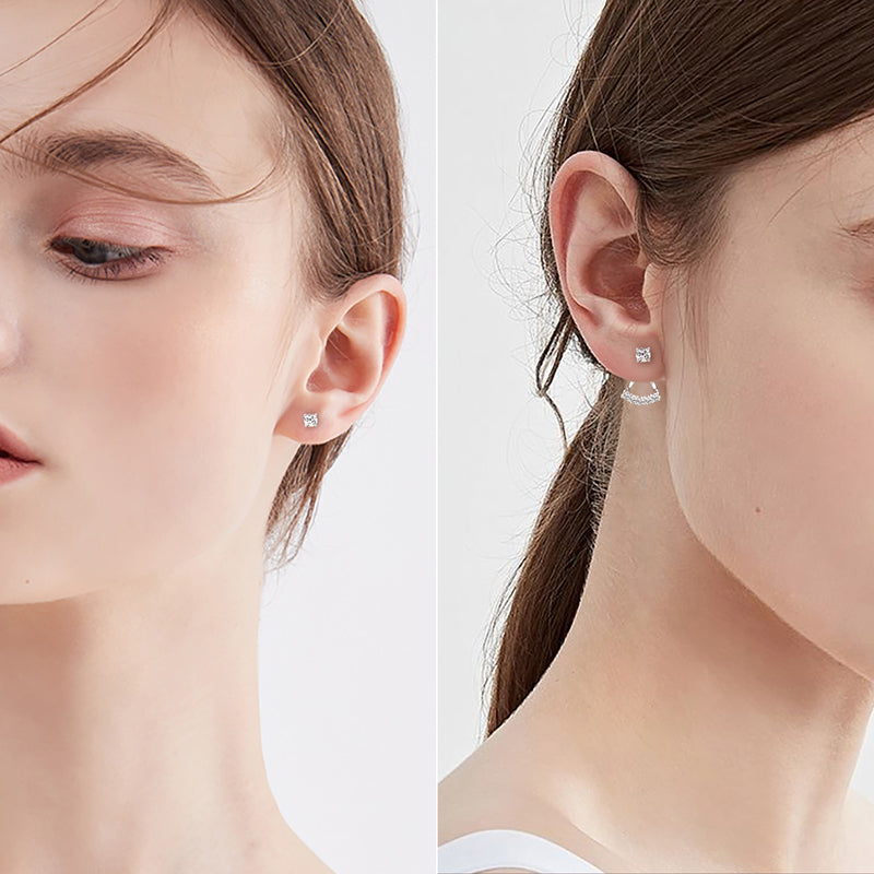 Moissanite Jacket Stud Earrings in Sterling Silver - Solomon Jewelers