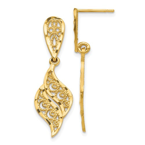 14k-polished-diamond-cut-filigree-swirl-dangle-post-earrings-SolomonJeweler-Wichita-KS-CustomJewelry