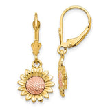 14k-two-tone-polished-sunflower-dangle-leverback-earrings-SolomonJeweler-Wichita-KS-CustomJewelry