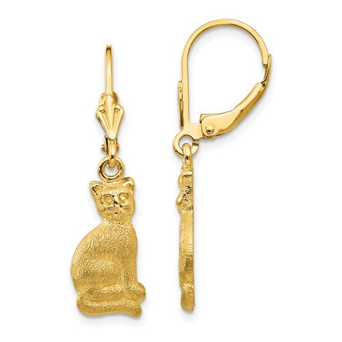 14k-satin-cat-dangle-leverback-earrings-SolomonJeweler-Wichita-KS-CustomJewelry