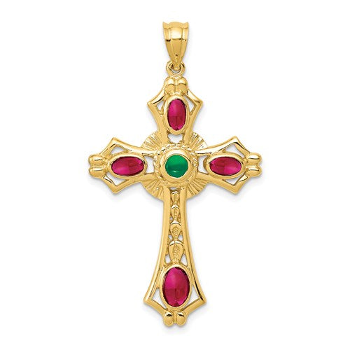 14k-ruby-and-emerald-cabochon-cross-pendant-SolomonJeweler-Wichita-KS-CustomJewelry