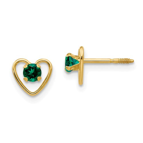 14k-madi-k-3mm-created-emerald-birthstone-heart-earrings-SolomonJeweler-Wichita-KS-CustomJewelry