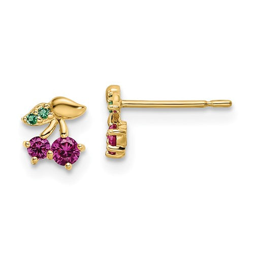 14k-madi-k-red-cz-green-glass-cherry-post-earrings-SolomonJeweler-Wichita-KS-CustomJewelry
