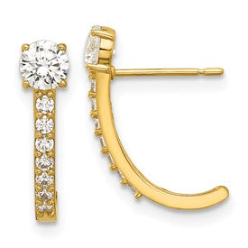 14k Madi K polished CZ post J-hoop earrings by Solomon Jewelers, featuring shiny gold finish and sparkling cubic zirconia accents.