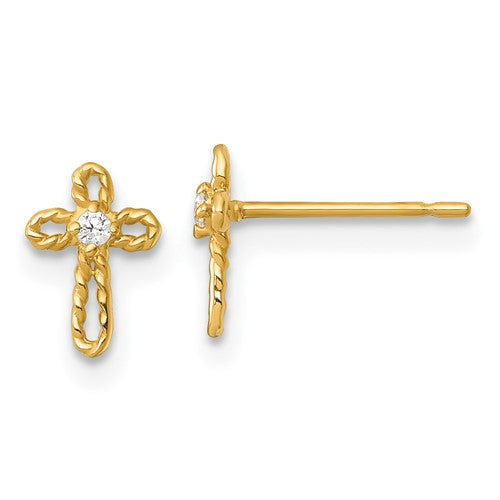 14k-madi-k-polished-and-twisted-cz-cross-post-earrings-SolomonJeweler-Wichita-KS-CustomJewelry