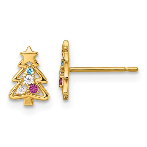 14k-madi-k-polished-green-glass-red-and-cz-christmas-tree-post-earrings-SolomonJeweler-Wichita-KS-CustomJewelry