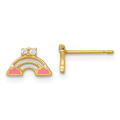 14k-madi-k-polished-pink-enamel-and-cz-rainbow-post-earrings-SolomonJeweler-Wichita-KS-CustomJewelry
