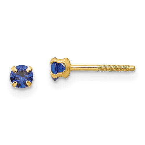 14k-madi-k-3mm-imitation-sapphire-birthstone-earrings-sep-SolomonJeweler-Wichita-KS-CustomJewelry
