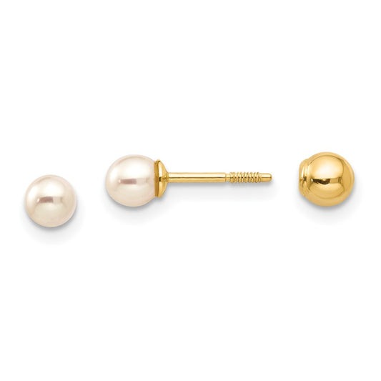 14k Madi K Reversible 3.75-4mm FW Cultured Pearl & Gold Ball Earrings - Solomon Jewelers