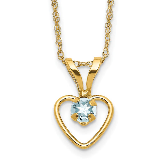 14k Madi K 3mm Aquamarine Heart Birthstone Necklace - Solomon Jewelers