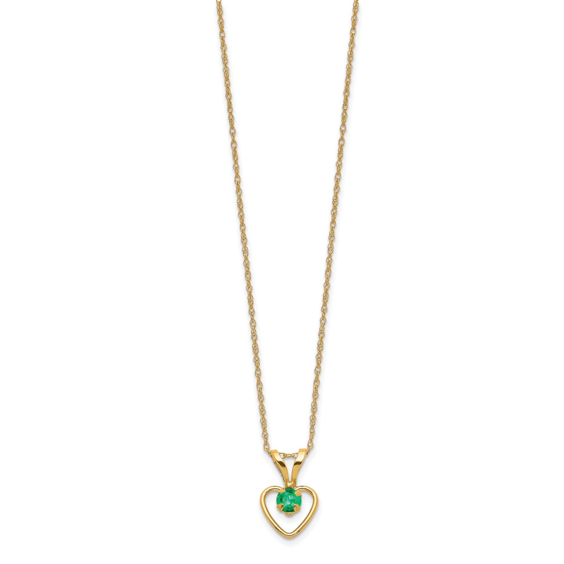 14k Madi K 3mm Emerald Heart Birthstone Necklace - Solomon Jewelers