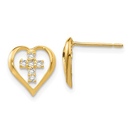 14k-madi-k-cz-childrens-heart-cross-post-earrings-SolomonJeweler-Wichita-KS-CustomJewelry