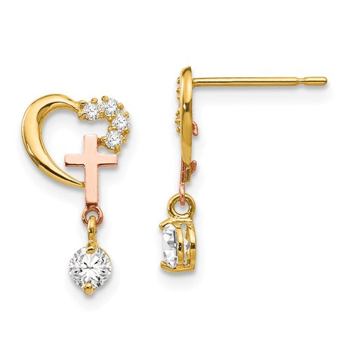 14k-madi-k-two-tone-cz-childrens-cross-heart-post-earrings-SolomonJeweler-Wichita-KS-CustomJewelry