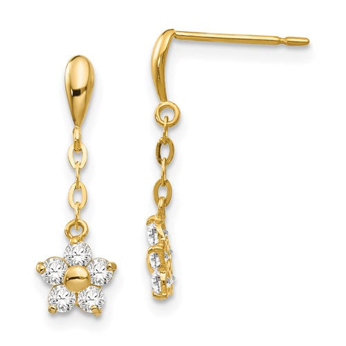 14k-madi-k-cz-childrens-flower-dangle-post-earrings-SolomonJeweler-Wichita-KS-CustomJewelry