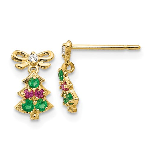 14k-madi-k-cz-childrens-christmas-tree-dangle-post-earrings-SolomonJeweler-Wichita-KS-CustomJewelry
