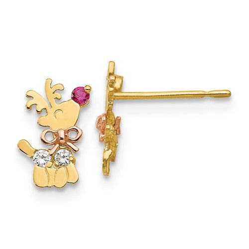 14k-yellow-rose-gold-madi-k-cz-childrens-reindeer-post-earrings-SolomonJeweler-Wichita-KS-CustomJewelry