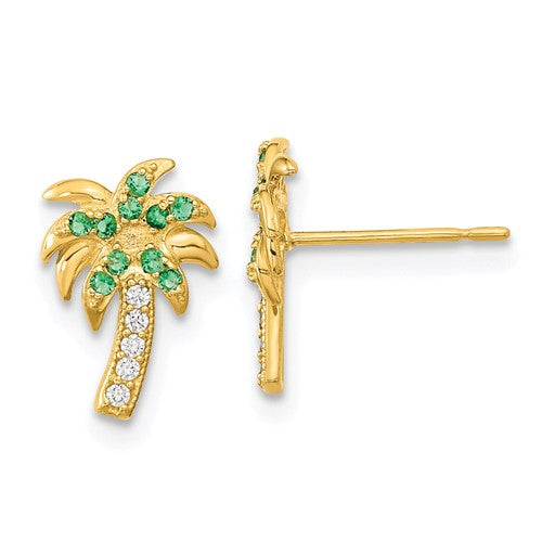 14k-madi-k-green-clear-cz-palm-tree-post-earrings-SolomonJeweler-Wichita-KS-CustomJewelry