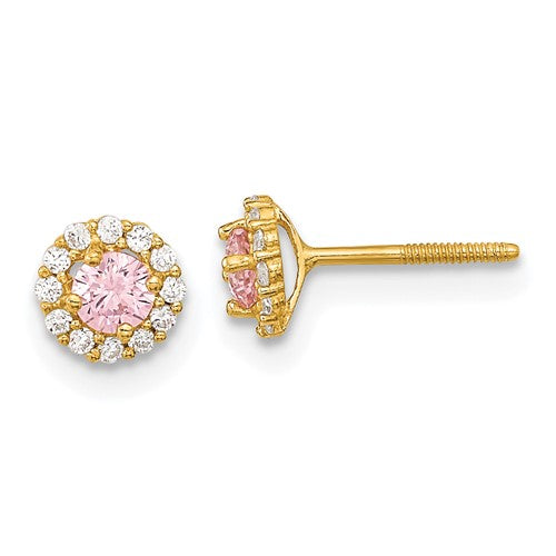14k-madi-k-polished-pink-and-clear-cz-screwback-post-earrings-SolomonJeweler-Wichita-KS-CustomJewelry