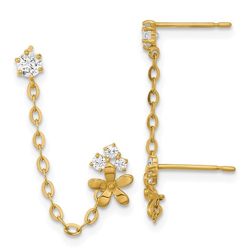14k-madi-k-cz-double-post-w-chain-flower-earring-SolomonJeweler-Wichita-KS-CustomJewelry