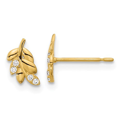14k-madi-k-kids-cz-fern-leaf-post-earrings-SolomonJeweler-Wichita-KS-CustomJewelry