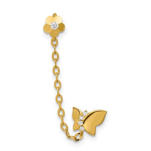 14k-madi-k-cz-double-post-w-chain-butterfly-flower-single-earring-SolomonJeweler-Wichita-KS-CustomJewelry
