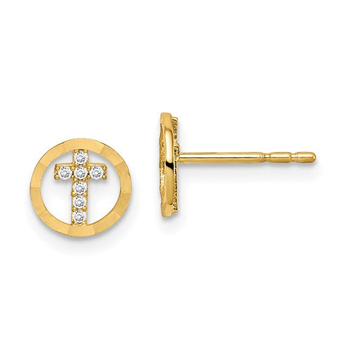 14k-madi-k-cz-diamond-cut-circle-cross-post-earrings-SolomonJeweler-Wichita-KS-CustomJewelry