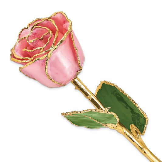 Lacquer Dipped Gold Trim Pink Pearl Rose - Solomon Jewelers