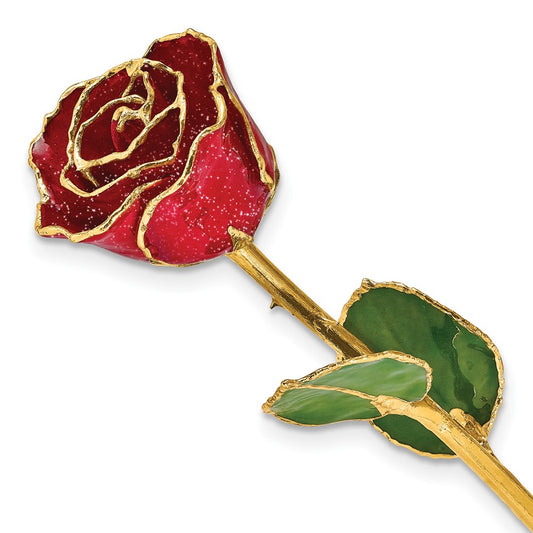 Lacquer Dipped Gold Trim with Red Glitter On Red Rose - Solomon Jewelers