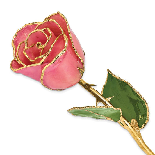 Lacquer Dipped Gold Trim Pink Rose - Solomon Jewelers