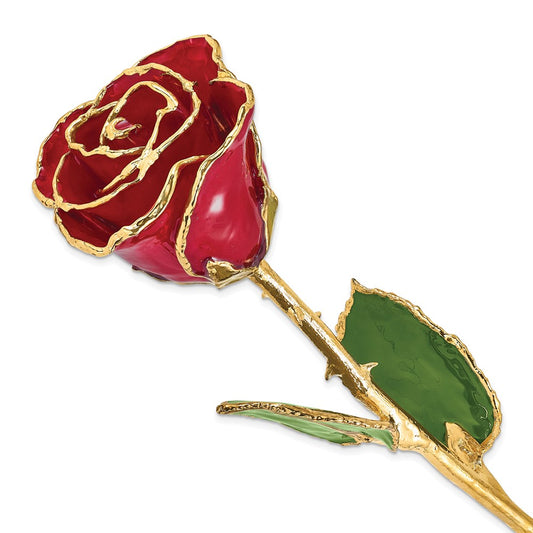 Lacquer Dipped Gold Trim Red Rose - Solomon Jewelers