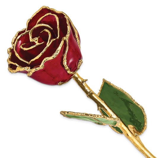 Lacquer Dipped Gold Trim Burgundy Rose - Solomon Jewelers