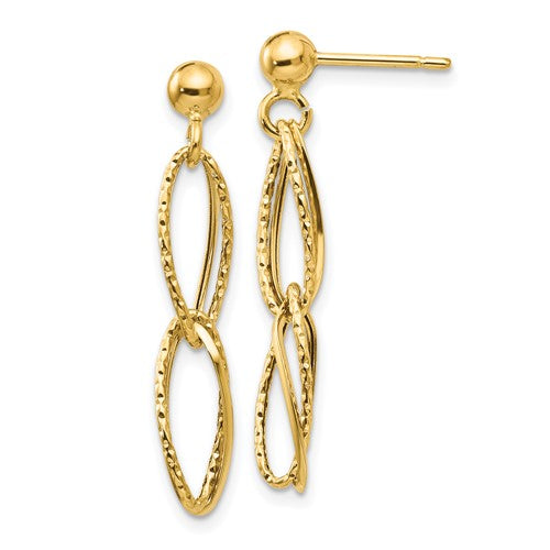14k-gold-polished-textured-post-dangle-earrings-SolomonJeweler-Wichita-KS-CustomJewelry