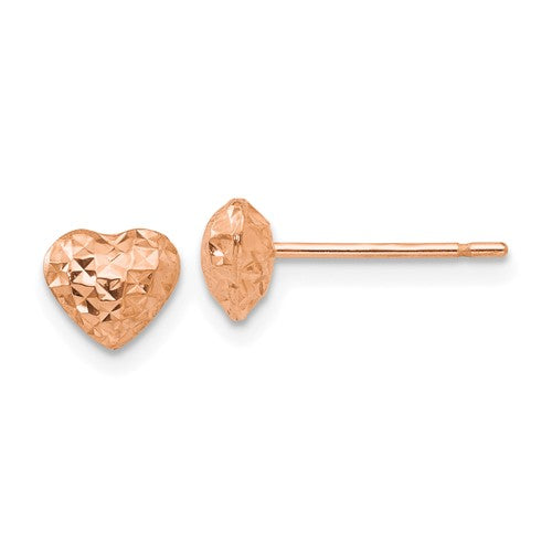 14k-rose-gold-diamond-cut-puffed-heart-post-stud-earrings-SolomonJeweler-Wichita-KS-CustomJewelry