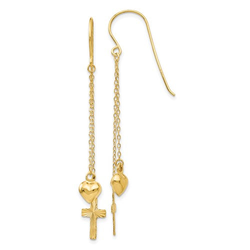 14k-ropa-chain-puffed-heart-and-diamond-cut-cross-dangle-earrings-SolomonJeweler-Wichita-KS-CustomJewelry