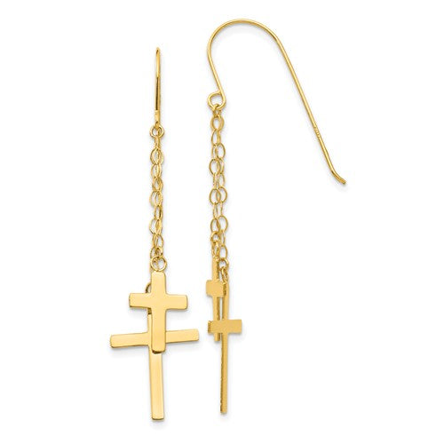 14k-chain-dangle-cross-shepherd-hook-earrings-SolomonJeweler-Wichita-KS-CustomJewelry