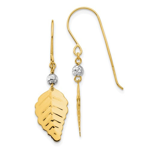 14k-two-tone-stamped-leaf-shepherd-hook-earrings-SolomonJeweler-Wichita-KS-CustomJewelry